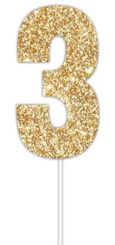 Gold Glitter Cake Topper - No 3 - Click Image to Close